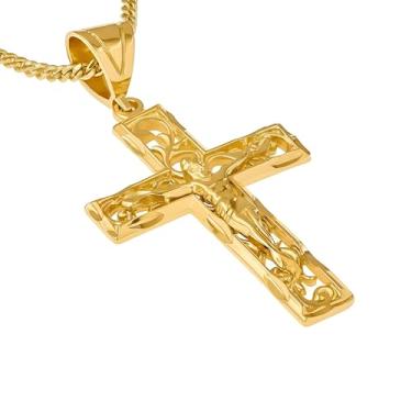 Imagem de LIFETIME JEWELRY Colar de crucifixo de filigrana grande para homens e mulheres banhado a ouro 24 k Dourado