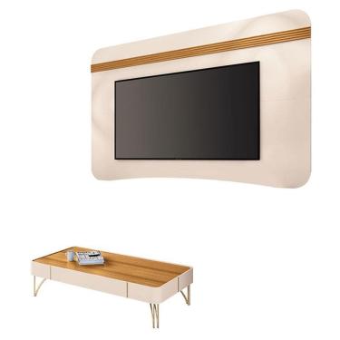 Imagem de Painel Suspenso Armony Off White Cinamomo com Mesa de Centro Cadenza Off White Cinamomo - HB Móveis