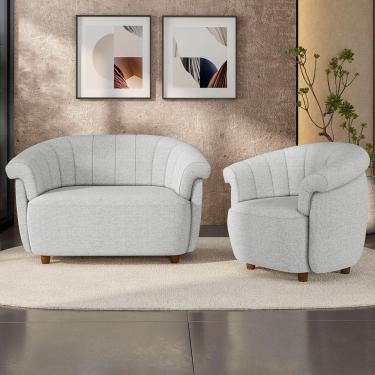 Imagem de Kit Namoradeira 2 Lugares e Poltrona Decorativa Orgânica Perseu M03 Linho Cinza - Lyam...