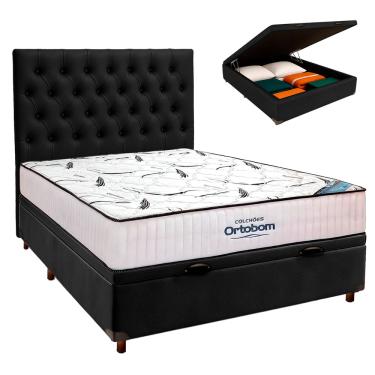 Imagem de Box Bau Blindado + Colchão Casal High Foam Ortobom + Cabeceira