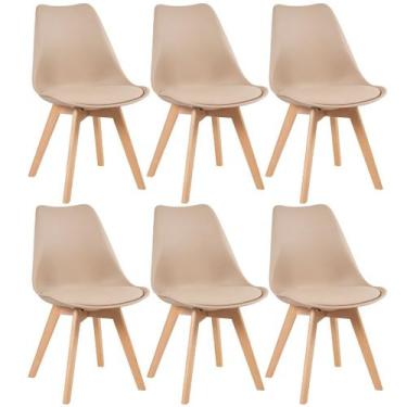 Imagem de Laraz Home Decor, Kit 6 Cadeiras Leda com Assento Estofado - Nude