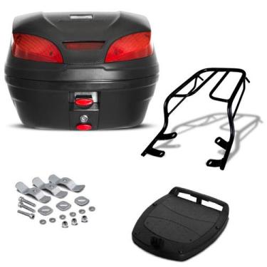 Imagem de Baú 30 Litros Pro Tork + Bagageiro Sansão Motos, PRETO, YBR 125 FACTOR