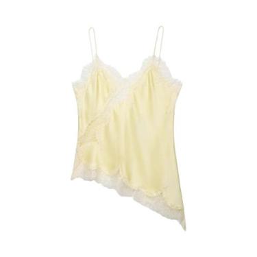 Imagem de Camisola Sexy Assimétrica De Renda Para Mulheres, Sem Mangas, Ombros D