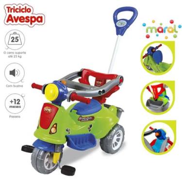 Imagem de Triciclo De Pedal 2 Em 1 Motoca Infantil Avespa Verde Com Haste e Prot