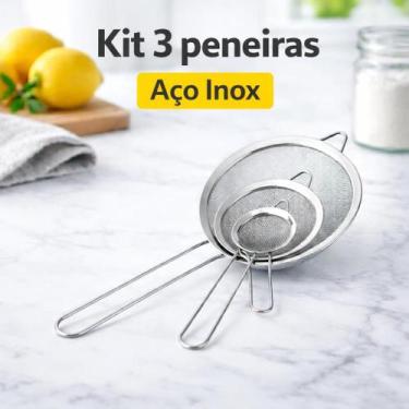 Imagem de Jogo 3 Peneiras Aço Inox Luxo Pmg Utensílios De Cozinha Kit - Utilika 