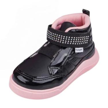 Imagem de Tênis Casual Infantil Menina Cano Alto Brilho Pompom Pampili, Preto, 2