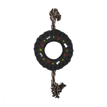Imagem de Brinquedo para para Caes e Cachorro Pneu com Corda Branca e Marrom 10,