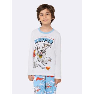 Imagem de Pijama Manga Longa Infantil Masculino Krypto, Branco, 10, Meninos