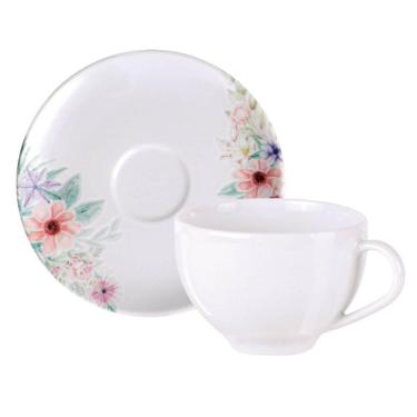 Imagem de Xícara e Pires Chá Café Tramontina Floratta 250ml Porcelana