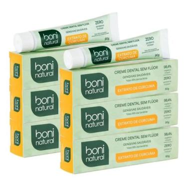 Imagem de Kit 6 Cremes Dentais Hortelã E Cúrcuma 90g Vegano Boni Natural