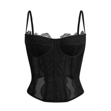 Imagem de Top Corset Dealmore Preto com Renda, Tule e Alças Finas Médio