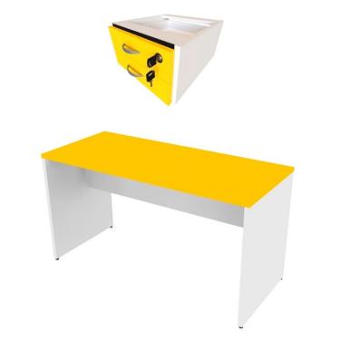 Imagem de Conjunto de Mesa com Gaveteiro de Escritório Arvo Branco e Amarelo
