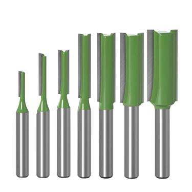 Imagem de Zwbfu Conjunto de bits de roteador 7PCS com haste de 6,35 mm (1/4 pol.) Haste 3 4 5 6 8 10 12 mm Diâmetro da lâmina Dupla flauta broca reta para ferramenta de corte fresadora para carpintaria