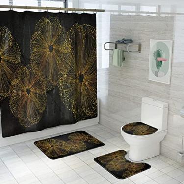 Imagem de Conjunto de tapete de banho e cortina de chuveiro com estampa de bambu Tapetes de banheiro antiderrapantes Tapete de banheiro absorvente almofada de assento de vaso sanitário, cortina de chuveiro, 682