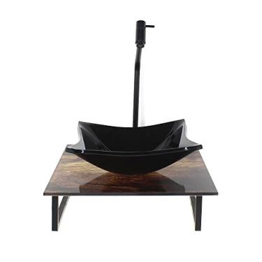 Imagem de KIT CUBA DE VIDRO QUADRADA 10MM COM TAMPO DE VIDRO 40CM X 40CM MADEIRA RUSTICA E SUPORTE PRETO