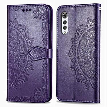 Imagem de YUNCHAO Caixa de telefone Para LG Velvet 5G Mandala Flower estojo de couro com relevo horizontal com suporte/slot de cartão/carteira/cordão capa para celular