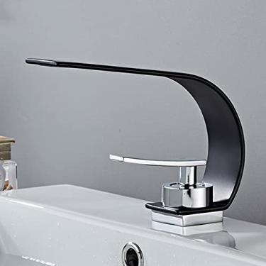 Imagem de Torneira da bacia do banheiro com cascata para montagem no deck, vaso de vaidade, pias, torneira misturadora, torneira de água fria e quente, cromo preto, china