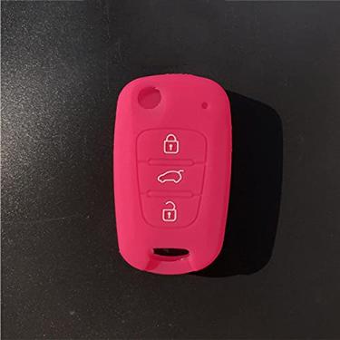 Imagem de CSHU Capa de silicone para chave de carro, adequada para Kia Ceed RIO4 K2 K5 Sportage Sorento Hyundai Solaris i20 i30 i30 i35 iX20 iX35 Solaris Verna, rosa