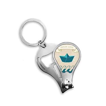 Imagem de Cortador de unhas dobrável de papel oceano amor mar barco à vela cortador de unhas abridor chaveiro tesoura