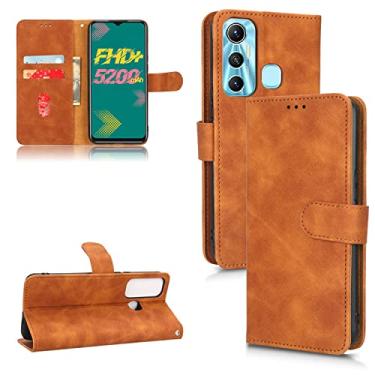 Imagem de Capas de telefone Business Skin Feel compatíveis com Infinix Hot 11 Hot11 Capa de couro com compartimentos magnéticos para cartão clipe de carteira capa de telefone à prova de choque (marrom, Infinix Hot 11)
