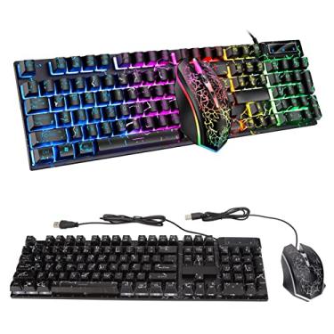 Imagem de Combinação de Teclado e Mouse USB, Mouse óptico Com Fio, Teclado de Tamanho Normal, Boa Resiliência, Crack, Luz de Fundo Colorida, 104 Teclas, Caracteres Nítidos, Combinação de
