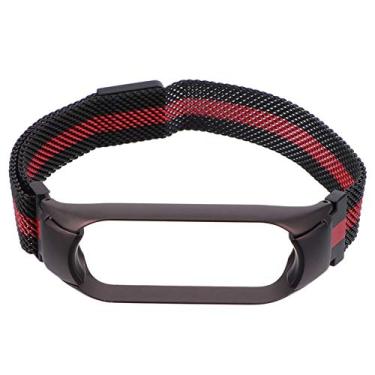 Imagem de ULTECHNOVO Armação de Metal Protetor de Metal Pulseira de Relógio de Aço Inoxidável Relógio Banda Strap Compatível Com Xiaomi Mi Banda 5 Preto Vermelho