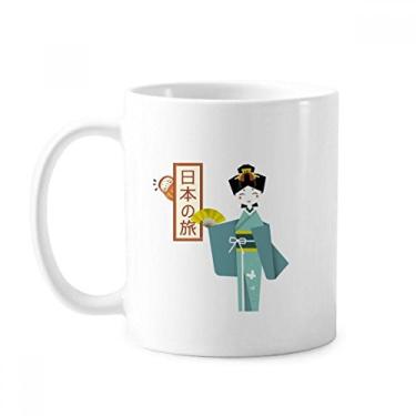 Imagem de Caneca clássica japonesa antiga garota japonesa copo de cerâmica branca presente com alças 350 ml