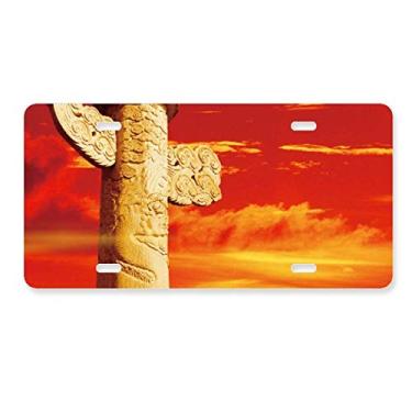 Imagem de DIYthinker Céu de sol vermelho coluna ornamental China placa de licença decoração de aço inoxidável automóvel etiqueta