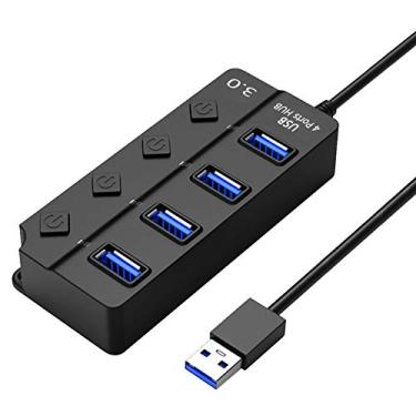 Imagem de USB Hub 4 portas USB 3.0 Hub com LEDs individuais Interruptores de alimentação Adaptador portátil Expansão de alta velocidade Multi USB Hub Divisor Cabo adaptador de cabo para computador portátil Tablet Impressora Netbook