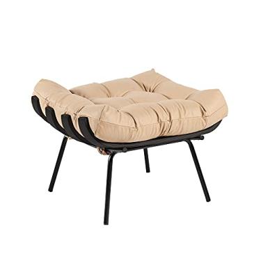 Imagem de Puff Decorativo Sala de Estar Costela Base Preta Couro Bege - Gran Belo