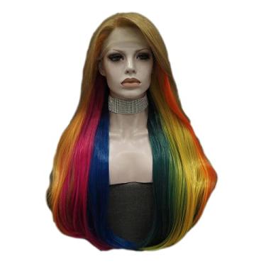 Imagem de Tinsel Peruca de renda sintética de arco-íris com tela frontal, cabelo liso, multicolorido, peruca feminina
