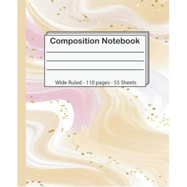 Imagem de Composition Notebook: Wide Ruled Paper Notebook Journal, Blank Wide Lined Workbook for Girls Boys Kids Teens Students, Pretty Gold Purple Turquoise Liquid Marble