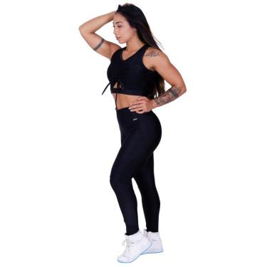 Imagem de Conjunto Fitness Feminino Legging Recortes Cirre Relevo e Liso + Cropped Top Bojo Orbis Azul-Feminino