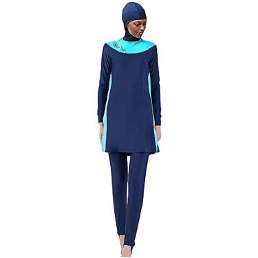Imagem de Biquíni feminino YEESAM muçulmano, cobertura total, burquíni islâmico, modesto, Azul marinho, Asia M (Ref. US Size 4-6)
