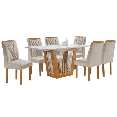 Imagem de Mesa de Jantar Marselha 170x90cm com 6 Cadeiras Cel Móveis Cor Cinamomo Off White
