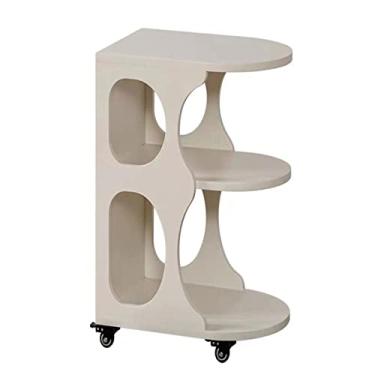 Imagem de Mesa de canto de mesa lateral, mesa de cabeceira móvel com prateleira de armazenamento e rodas, mesa lateral moderna, mesa de armazenamento de armário de arquivos para escritório em casa, fácil montagem, mesa de centro branca para sala de estar