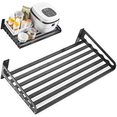 Imagem de Suporte De Prateleira De Cozinha Montado Na Parede, Rack De Armazenamento Industrial Resistente, Para Forno De Microondas/prateleiras De Especiarias,Preto,70×40cm(27,5×5,7 Polegadas),Serene16