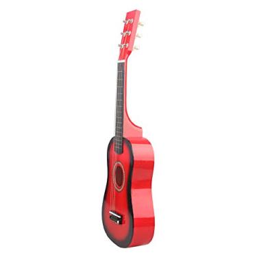 Imagem de Violão de Madeira 23 pol. Miniguitarra Infantil Guitarra Acústica Instrumento Musical Educacional Brinquedo para Crianças Iniciantes (Vermelho)