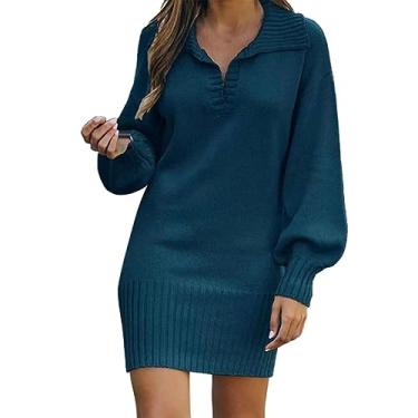 Imagem de UIFLQXX Vestido midi colado ao corpo feminino manga longa suéter sólido comprimento médio vestido de lã vestido de malha vestido maxi, F, 3G