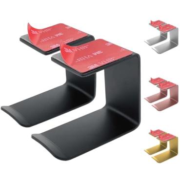 Imagem de Gancho de alumínio para fone de ouvido embaixo da mesa, pacote com 2, com fita adesiva forte VHB, capacidade para 2,2 kg (preto)