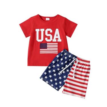 Imagem de Tinypainter Camiseta infantil de manga curta para meninos 4 de julho + shorts com bandeira americana para bebês meninos do Dia da Independência, EUA #vermelho, 4-5 Anos