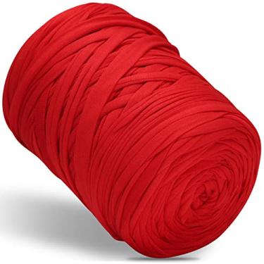 Imagem de 400 g fio de camiseta tecido elástico fio de crochê para tricô DIY, 127 metros fio de espaguete grosso fio de tricô para mão bolsa DIY almofada projetos de crochê, decoração de casa (vermelho)