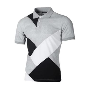 Imagem de BAFlo Nova camiseta masculina de manga curta patchwork tamanho europeu, Cinza, M