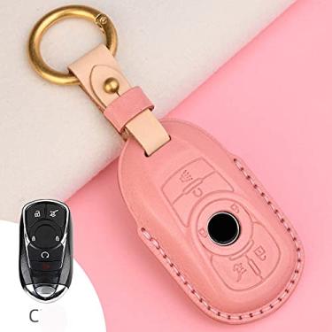Imagem de CSHU Capa de couro para chave de carro Capa de chaveiro com anel de bolsa, adequada para Opel Astra Buick Encore Envision, C PINK