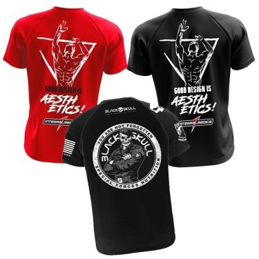 Imagem de Kit 3x Camiseta Vermelha + Preta Zyzz + Preta Bope - Black Skull e IntegralMédica Esportiva Academia-Unissex
