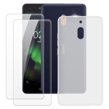 Imagem de MILEGOO Capa para Nokia 2.1 + 2 peças protetoras de tela de vidro temperado, à prova de choque, capa de TPU de silicone macio para Nokia 2.1 (5,5 polegadas), branca