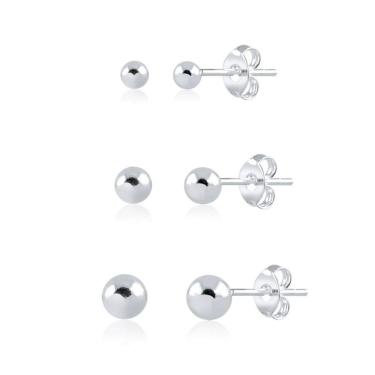 Imagem de Brinco Bola De Prata 925 Kit Com 3 Pares Pra 3 Furos