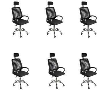 Imagem de Loft7 Home Decor, 6 Cadeiras Office Escritório Giratória Alta Viena, Preto