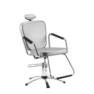 Imagem de Cadeira Reclinável Cromada para Barbeiro e Maquiagem Prata - Nix Dompel