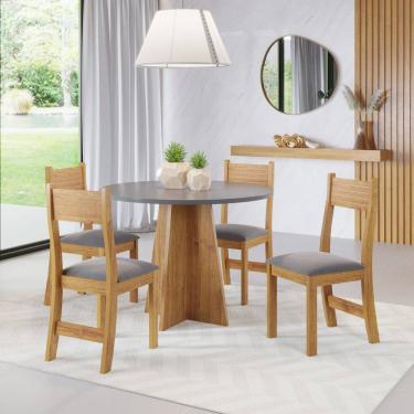 Imagem de Mesa de Jantar Redonda James Com 4 Cadeiras Brisa Cobre/Cinza Brilho/V.grafite - Casa Giulia